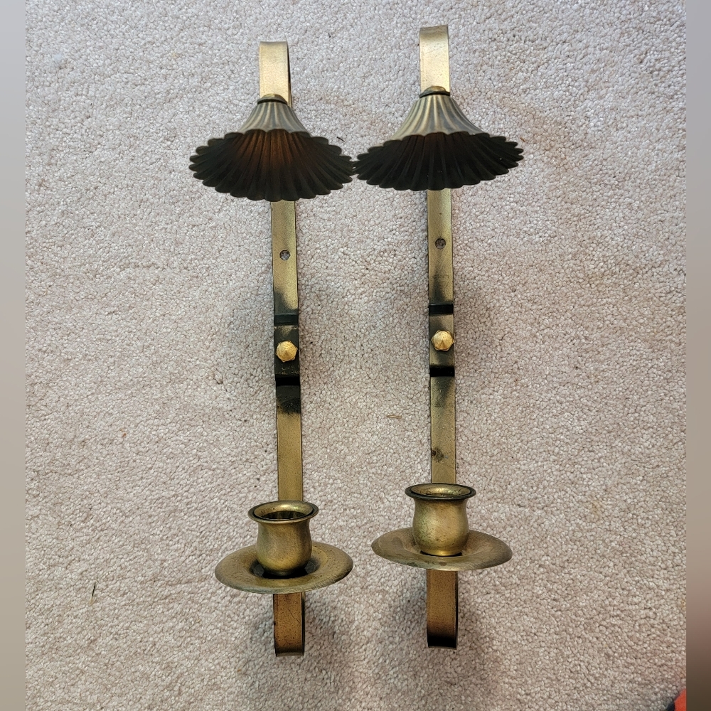 Set of 2 brass wall sconces candlestick holders